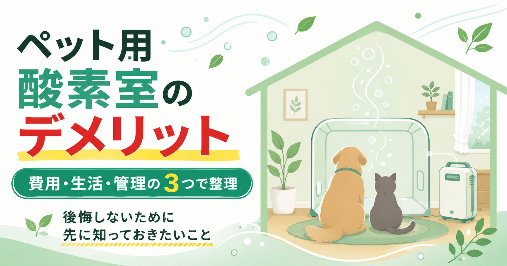 ペット用酸素室のデメリットを費用・生活・管理で整理した図