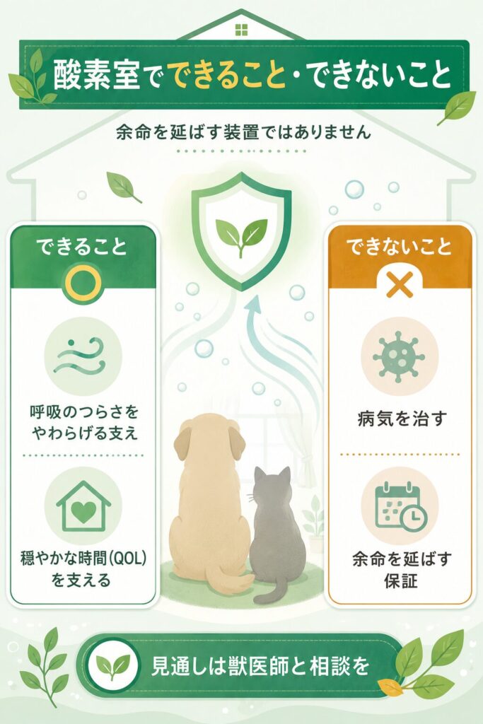酸素室にできること・できないことを対比した図解