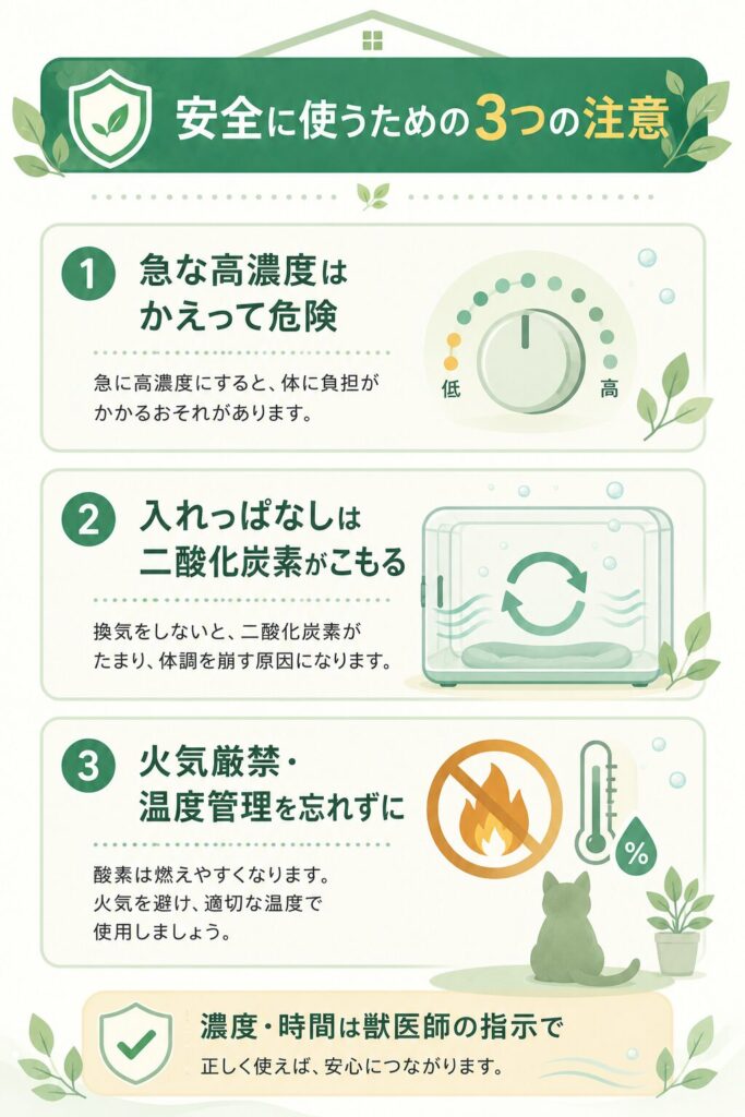 酸素室を安全に使うための注意点3つをまとめた図解