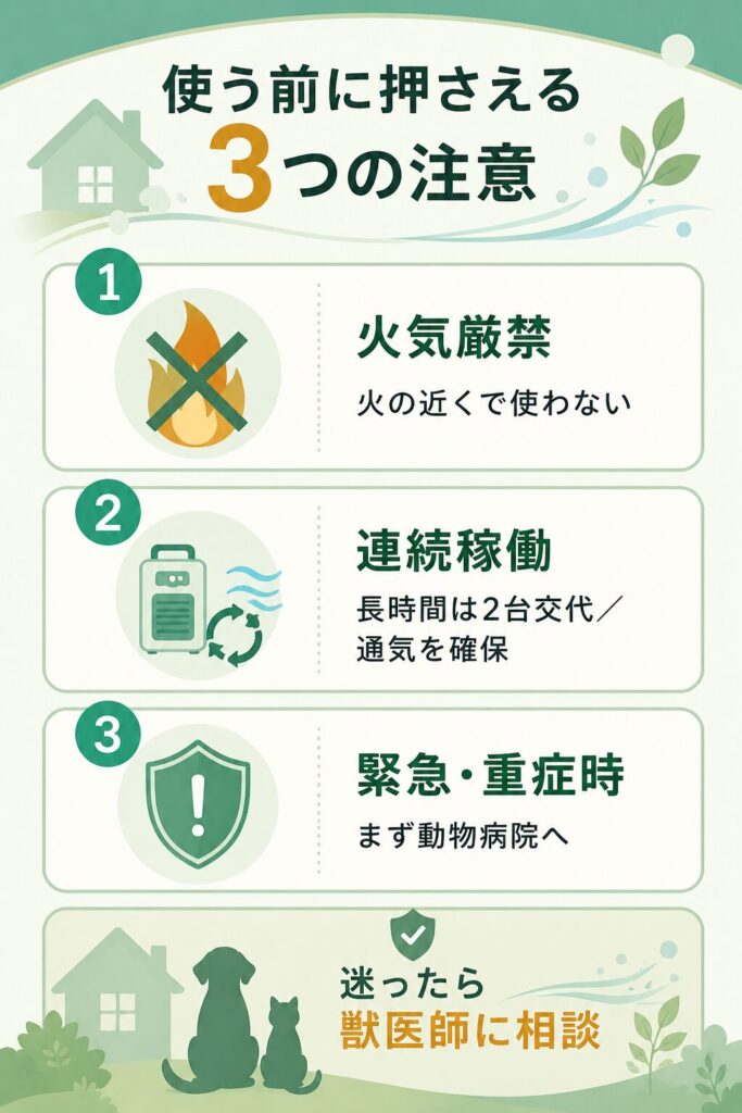 在宅酸素ケアの注意点3つをまとめた図解