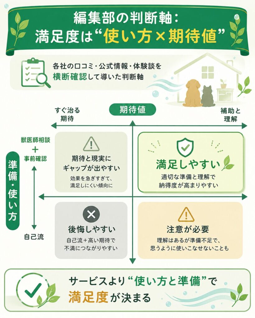 満足度を使い方と期待値の2軸で整理した編集部の判断図